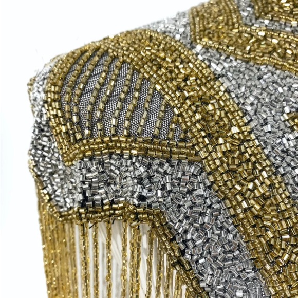 Gold and Silver Glass Beaded Fringe Cape - Picture 2 of 2